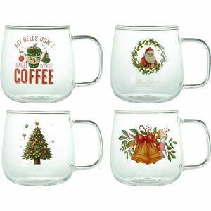 4 darab karácsonyi üvegbögrés szett nyomtatottmintával 400 ml kép