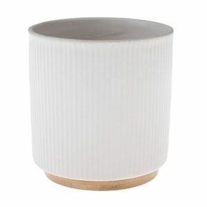 Kerámia virágcserép bambusz talppal, fehér, 15 x12 cm kép