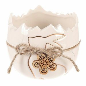 Húsvéti kerámia virágtartó nyúl, tojáshéj, 9 x 9 x 9 cm, fehér kép