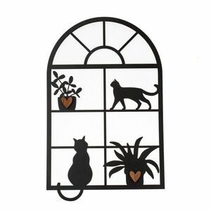 Fém dekoráció ablak macskákkal, 30 x 48 cm kép