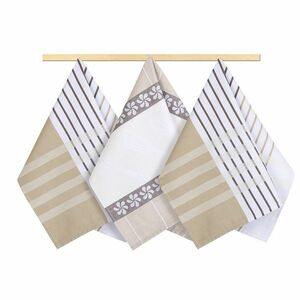 Bellatex Stripe törlőruha, bézs, barna, fehér, 50 x 70 cm, 3 db-os szett kép