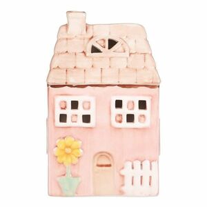 Kerámia házikó LED-del, 12 x 9 x 18 cm, tavasz, rózsaszín kép