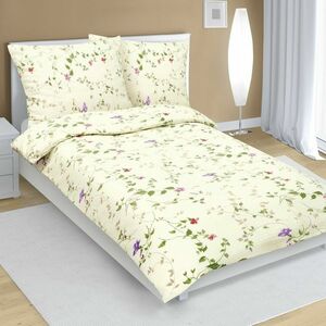 Bellatex Ibolyák krepp ágyneműhuzat krém színű, 140 x 200 cm, 70 x 90 cm kép