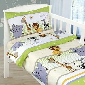 Agáta gyermek pamut ágynemű kiságyba Safari, zöld, 90 x 135 cm, 45 x 60 cm kép