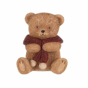 Medve piros sállal dekoráció, polirezín, 10 cm kép