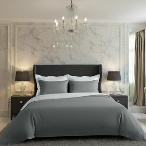 Luxury Collection szatén ágynemű, fehér/sötétszürke, 140 x 220 cm, 70 x 90 cm kép