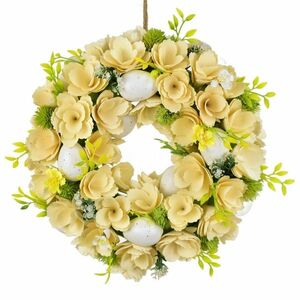 Húsvéti koszorú fából készült virágokkal, tojással, 30 cm, fehér kép