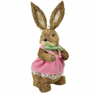 Húsvéti szalma nyuszi rózsaszín ruhában természetes, 39 cm kép