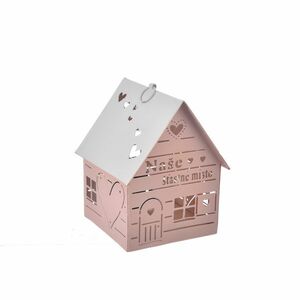 InDecor Fém gyertyatartó Domeček - Naše šťastnémísto rózsaszín, 12 x 12 x 14 cm kép