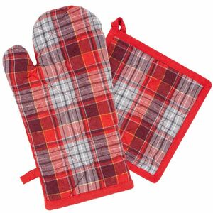 Home Elements Káro konyhai edényfogó mágnessel és alátét piros-szürke kép