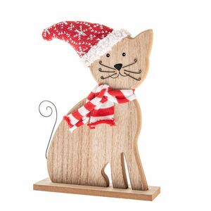 Fa macska kötött sállal és sapkával, 29 cm kép