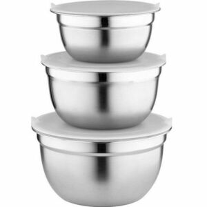 Florina 3 darab rozsdamentes acél tál fedéllel, ezüst kép