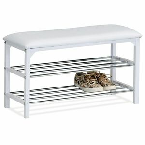 Cipőtartó állvány ülőkével, 2 szintes, fehér, 80 x30 x 45 cm kép