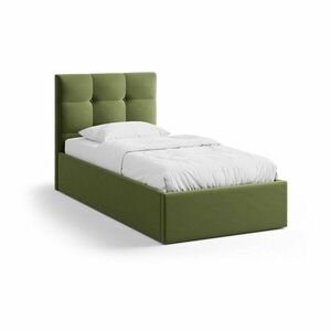 Zöld kárpitozott ágyneműtartós egyszemélyes ágy ágyráccsal 90x200 cm Phaedra – Micadoni kép