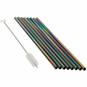 Rozsdamentes acél szívószál készlet kefével , 8 db, szivárványos színben kép