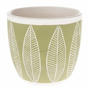 Levelek kerámia virágtartó kaspó, zöld, 13, 5 x 12, 5 x 13, 5 cm kép