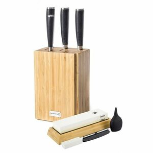 G21 Damascus Premium késkészlet bambusz blokkban, 4 db + élezőkő kép