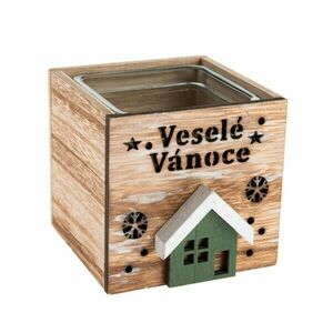 Merry Christmas fa gyertyatartó üveggel, 9 x 8, 5 cm, természetes kép