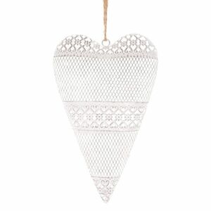 Fém felakasztható szív 15 x 24 x 4 cm, antikfehér kép