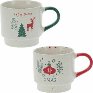 2 darab Let It Snow/Xmas 350 ml-es, egymásrarakható, kőagyag bögrékből álló szett kép