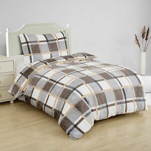 Mikroplyš ágynemű Káro szürke-fehér-sárga, 140 x200 cm, 70 x 90 cm kép