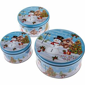 3 db kerek fémdoboz hóember kép