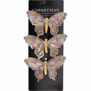 Karácsonyi díszek szett Pillangók, arany, 12x8x2cm, klipszel, 3 DB-os szett kép