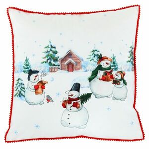 Pillow with filling Snowmen, white, 45 x 45 cm kép