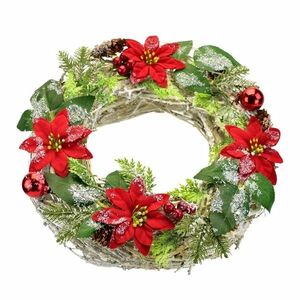 Karácsonyi díszes koszorú Poinsettia és fonottkoszorú, 30 cm kép