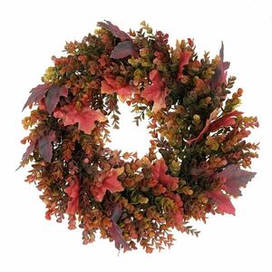 Mű őszi koszorú eukaliptusz és juharlevelek, átmérő 40 cm, piros-zöld kép