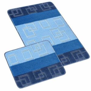 Bellatex Fürdőszoba szőnyeg szett Bany kivágásnélkül Kockás kék, 60 x 100, 60 x 50 cm kép
