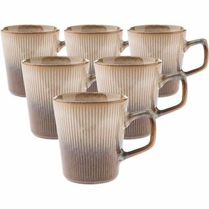 6 darabos kerámia bögrés készlet Rustik 410 ml, világosbarna kép