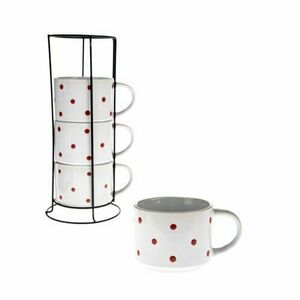 Pöttyös 4 db-os kerámia csésze készlet állványon kép