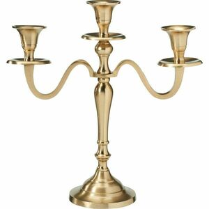 Fém gyertyatartó, 3 karos, 29x10x30 cm, szín: arany, dekoráció: 1 kép