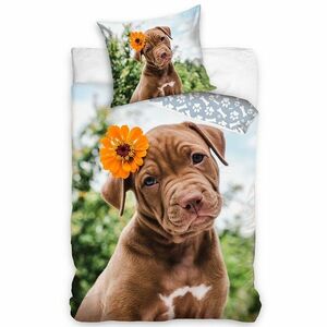 Pamut ágynemét Kiskutya és virág, 140 x 200 cm, 70x 90 cm kép