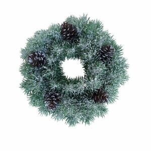 Műanyag koszorú hóval és tobozzal, hossza 28 cm kép