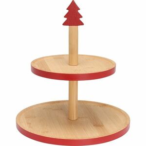 Bambuszos süteményes tálca 2 emeletes, piros kép