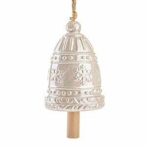 Nagy kerámia csengő hópelyhekkel 16 cm, krémes gyöngyház kép