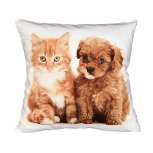 Cica és kiskutya kispárnahuzat, 40 x 40 cm kép