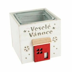 Merry Christmas fa gyertyatartó üveggel, 9 x 8, 5 cm, fehér kép