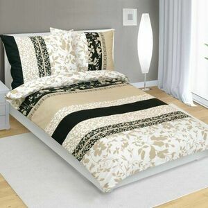 Bellatex Levelek pamut ágyneműhuzat bézs, fekete, 140 x 200 cm, 70 x 90 cm kép