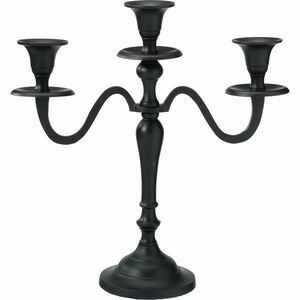 Fém gyertyatartó 3 karos 29x10x30 cm, szín: fekete, dekor 1 kép