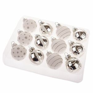 Glimmer Collection üvegdíszek, ezüst és fehér, 12 db, átmérő 3 cm kép