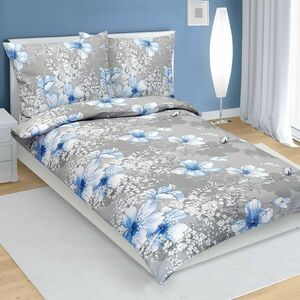 Bellatex Kék hibiszkusz krepp ágyneműhuzat szürke, 140 x 200 cm, 70 x 90 cm, 140 x 200 cm, 70 x 90 cm kép