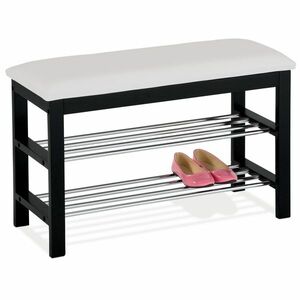Cipőtartó állvány ülőkével, 2 szintes, fekete/fehér, 80 x 30 x 49 cm kép