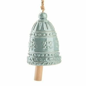 Nagy kerámia csengő hópelyhekkel 16 cm, kék gyöngyház kép