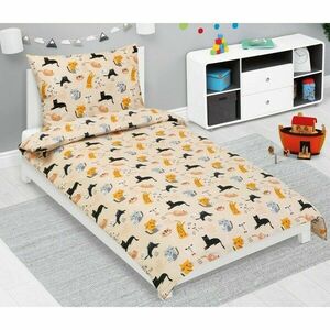 Bellatex Junior macska bézs gyermek pamut ágynemő, 140 x 200, 70 x 90 cm kép