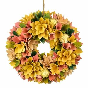 Húsvéti koszorú fából készült virágokkal, tojással, 30 cm, sárga kép