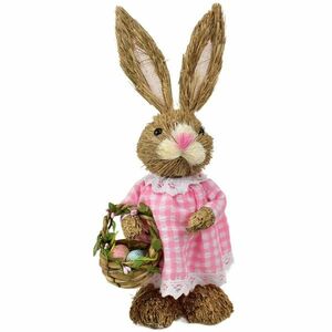 Húsvéti nyuszi szalmából, kosárral, 13 x 33 x 11 cm kép