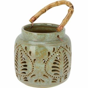 Porcelán lámpa bambusz fogantyúval 14, 5 x 14 cm, zöld kép